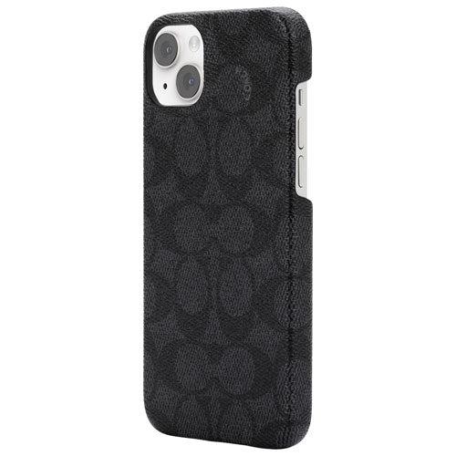 Coach NEW YORK Slim Wrap Fitted Hard Shell Case with MagSafe for iPhone 14 Plus (Signature Charcoal Black)