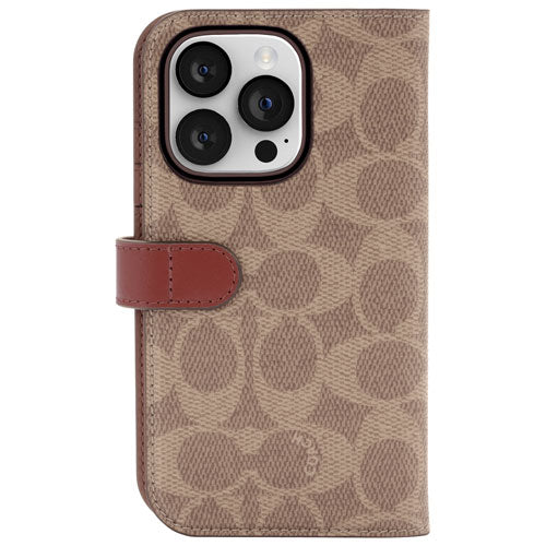 Coach NEW YORK Leather Folio Wallet Case with MagSafe for iPhone 14 Pro (Signature Tan)
