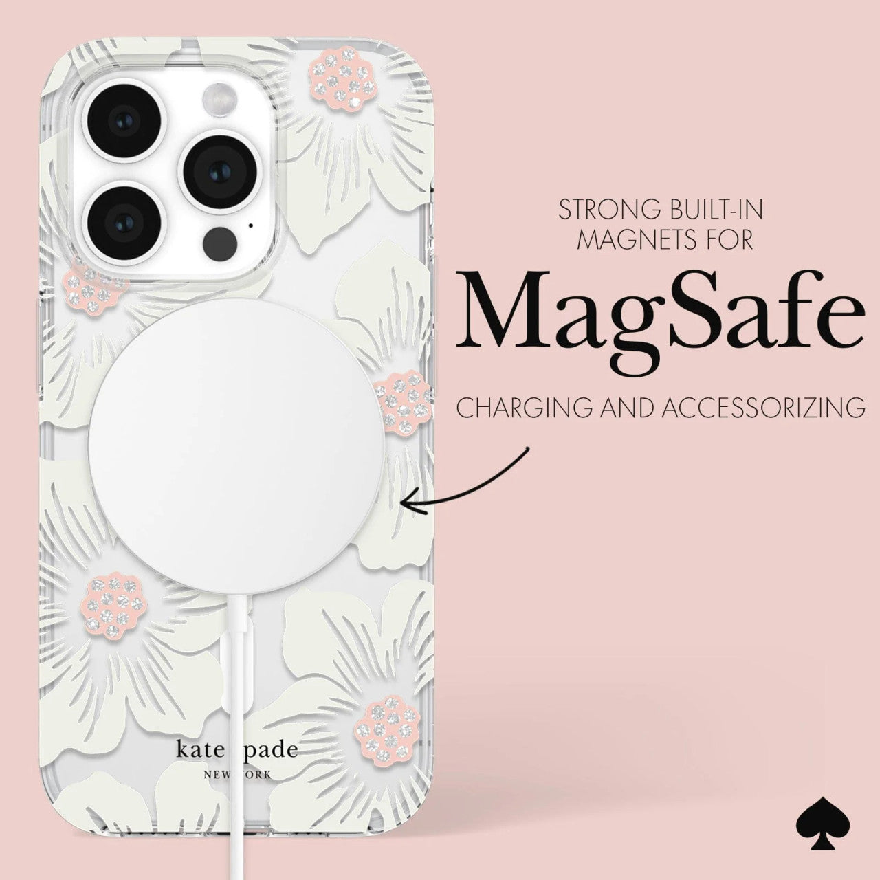 Kate Spade Protective Hardshell Magsafe Case for iPhone 15 Pro Max (Hollyhock Cream)