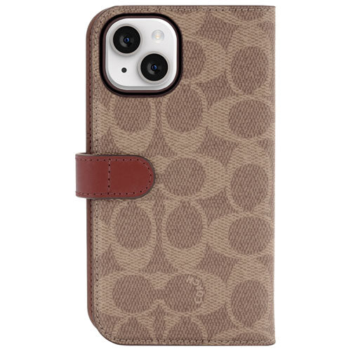 Coach NEW YORK Leather Folio Wallet Case with MagSafe for iPhone 14/13 (Signature Tan)