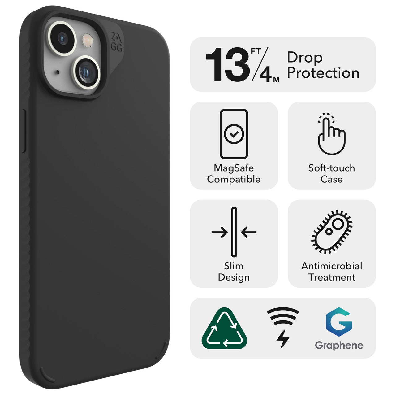 ZAGG Manhattan Snap Case with MagSafe for iPhone 15 Plus (Black)
