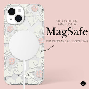 Kate Spade Protective Hardshell Magsafe Case for iPhone 15 Plus (Hollyhock Cream)