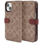 Load image into Gallery viewer, Coach NEW YORK Leather Folio Wallet Case with MagSafe for iPhone 14/13 (Signature Tan)
